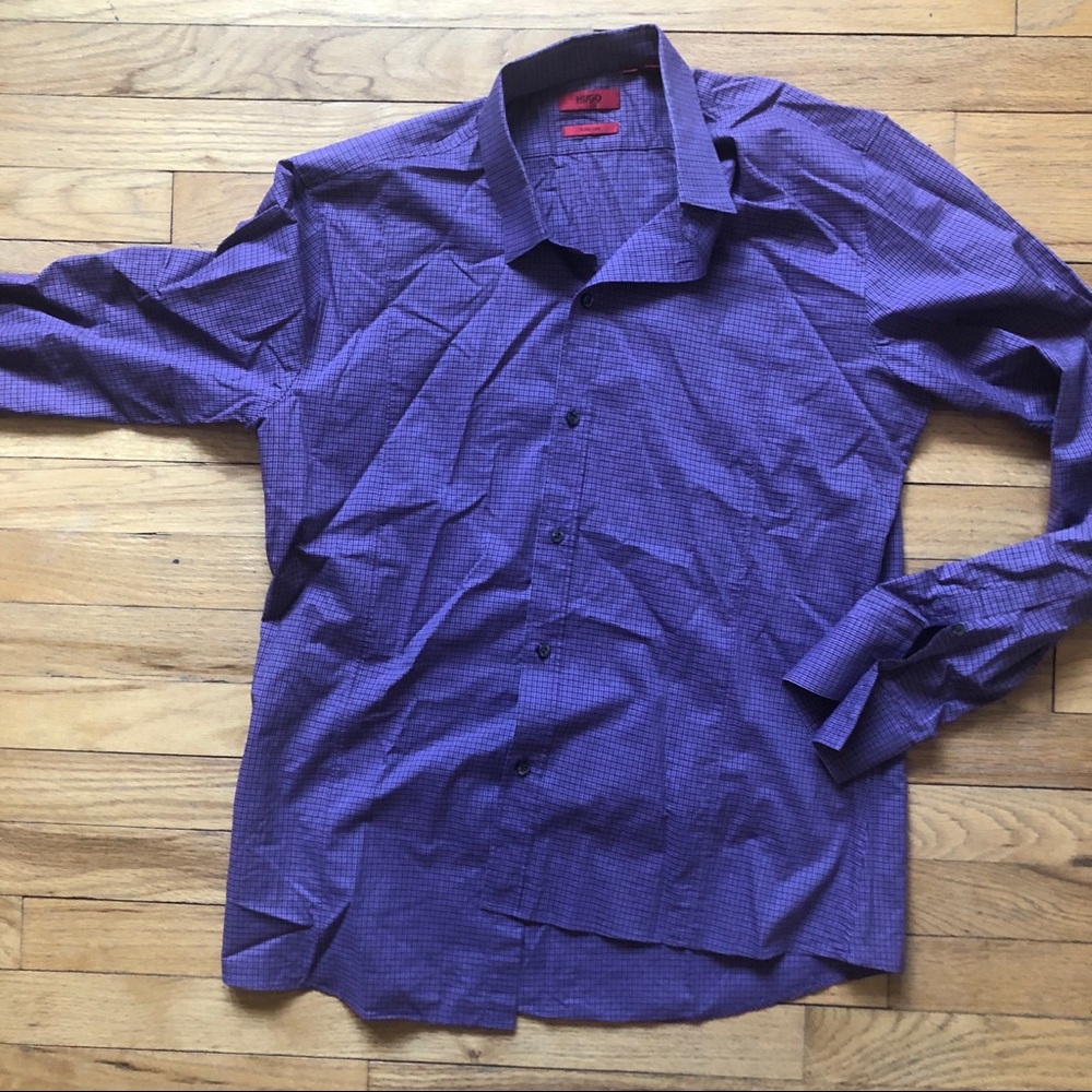 ⬇️65 Boss: Hugo Boss Purple Checked Button Down L - Picture 3 of 4